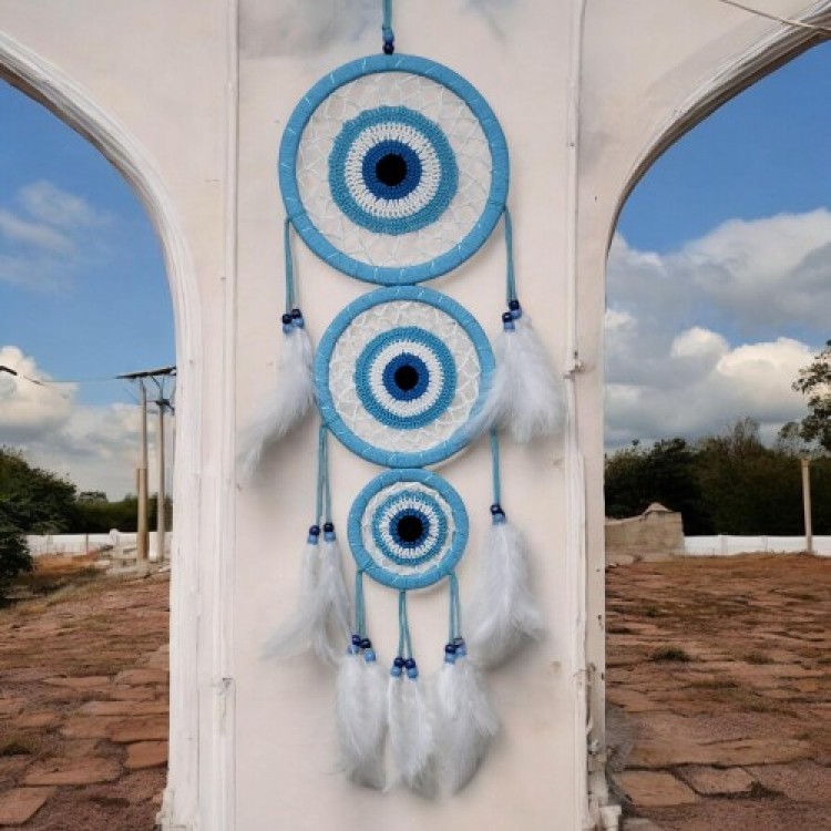 Turquoise Wall Decoration with Three Circles Featuring the Nazar Motif
