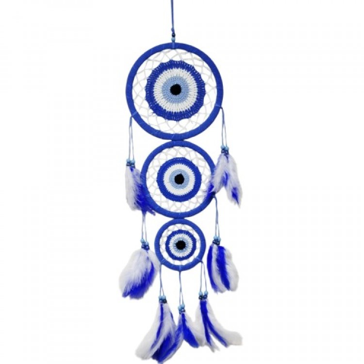 Three-Circle Bird Feather Blue Wall Decoration with Nazar Motif