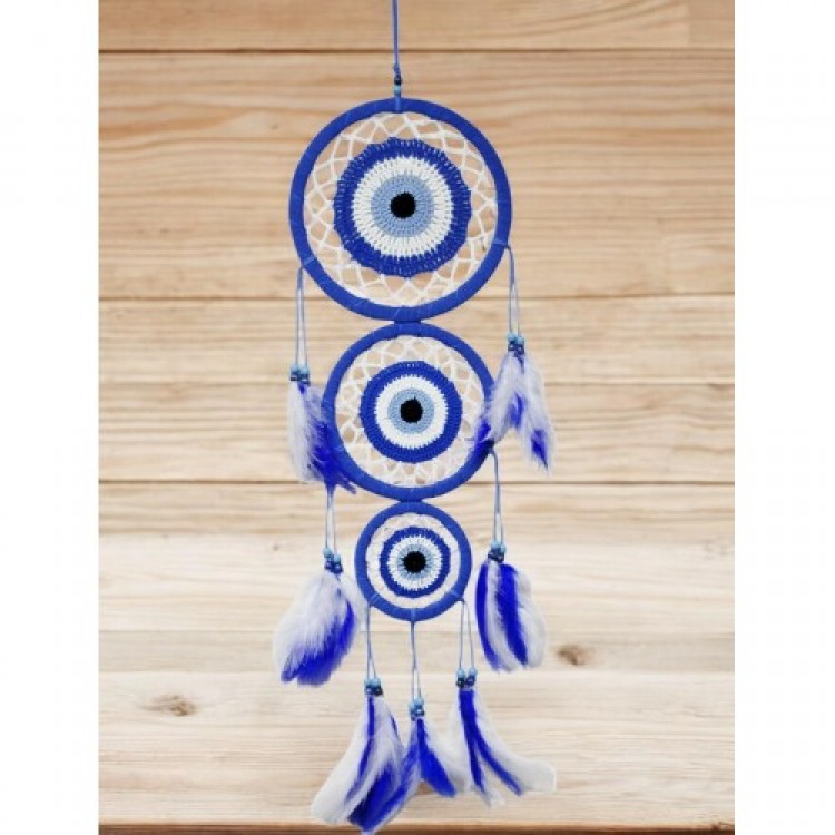 Three-Circle Bird Feather Blue Wall Decoration with Nazar Motif
