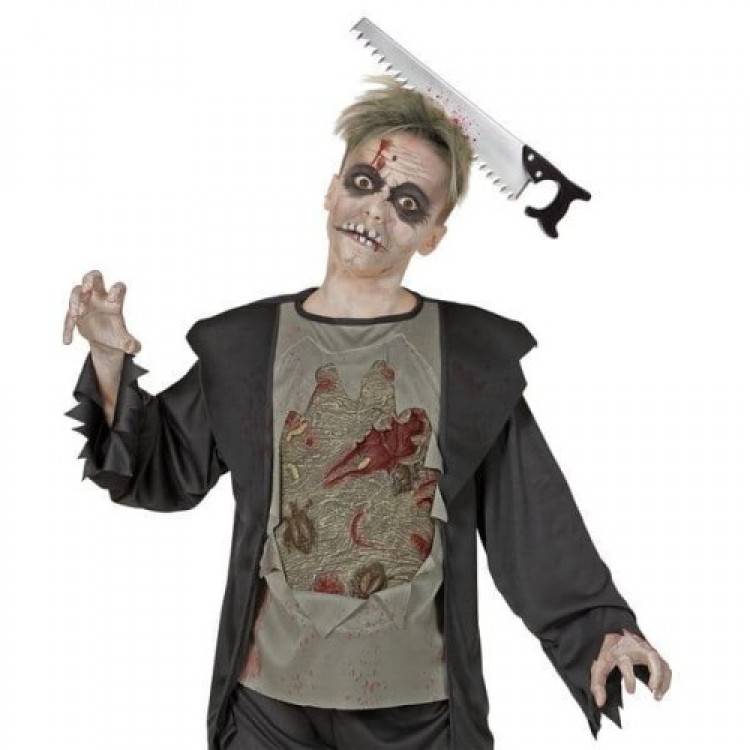 Halloween Bloody Saw Joke Crown Stuck on Head