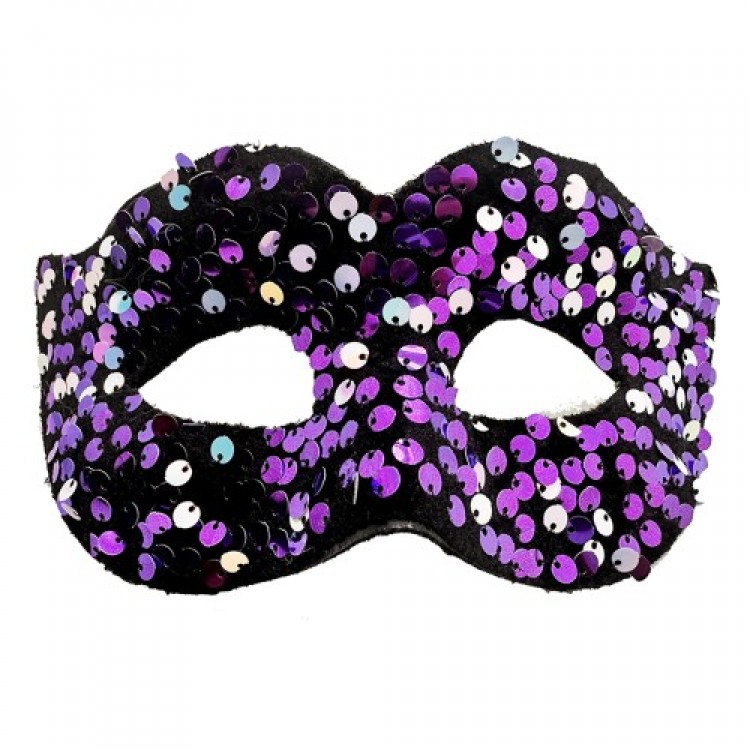 Purple Color Back Elastic Beaded Sequined Ball After Party Mask