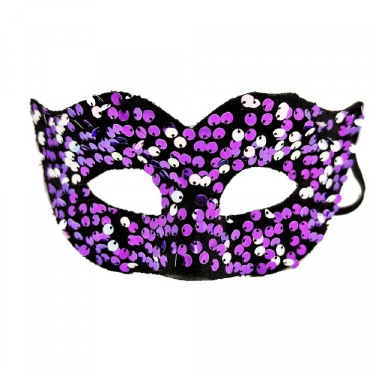 Purple Color Back Elastic Beaded Sequined Ball After Party Mask