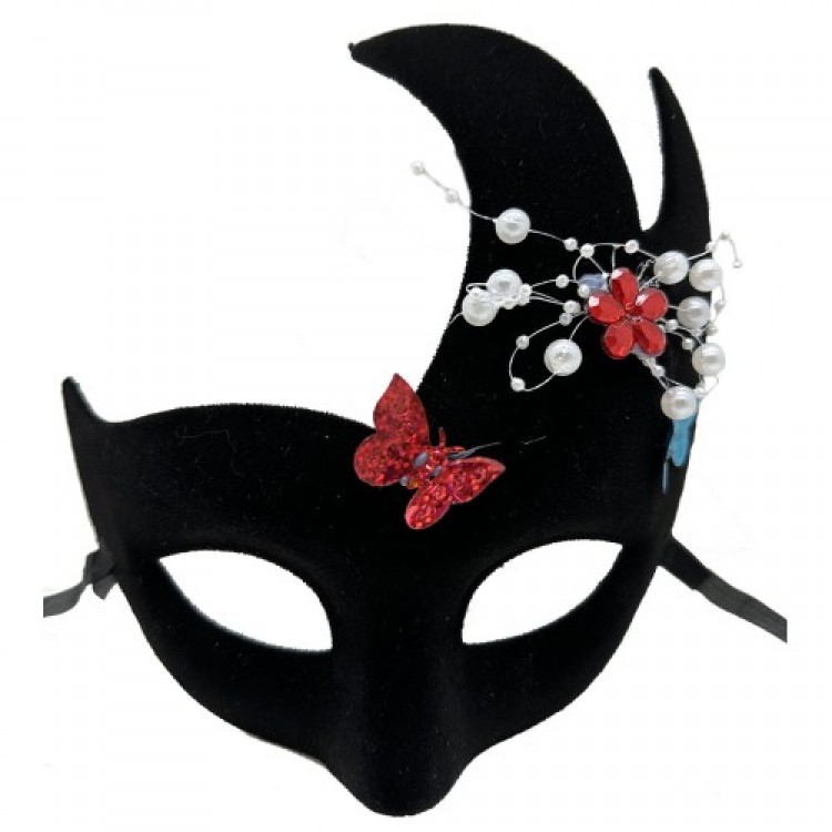Black Pearl and Stone Suede Venetian Party Mask