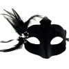 Black Suede Feathered White Pearl Party Mask