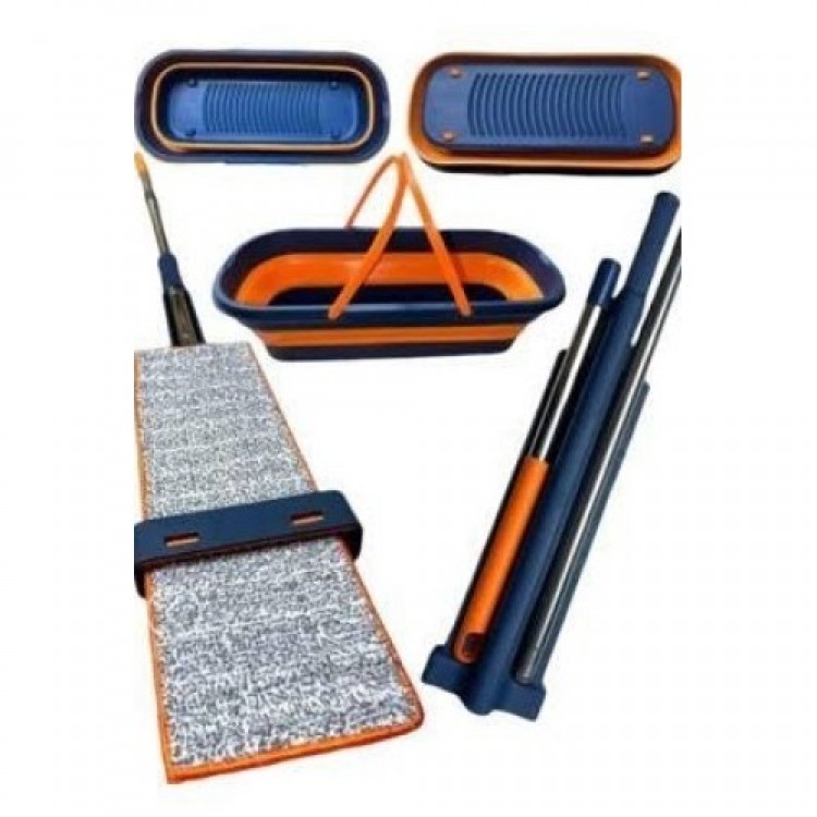 Foldable Cleaning Mop and Wheeled Bucket Set