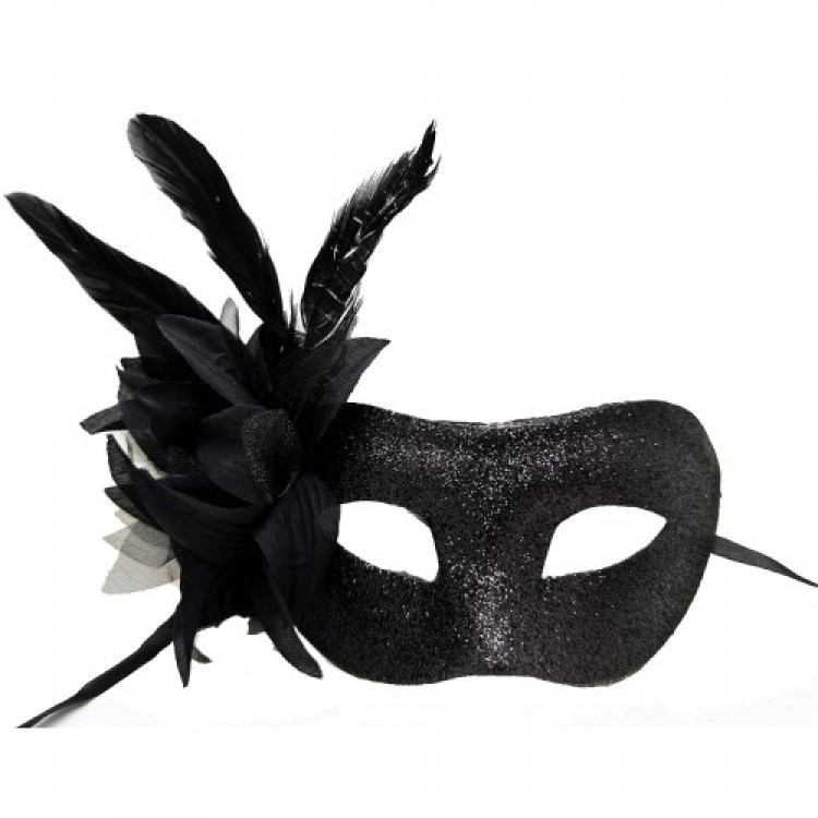 Black Metalized Feather Party Mask