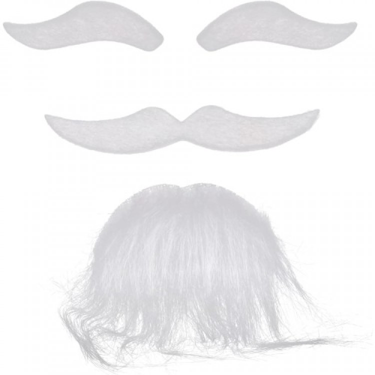 Beyaz Renk Kendinden Yapışkanlı Takma Sakal Bıyık ve Kaş Seti