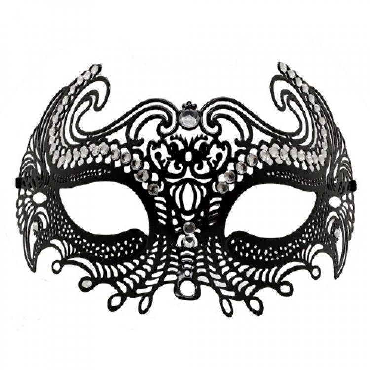 Black Laser Cut Metal Venetian Mask with Crystal Stones