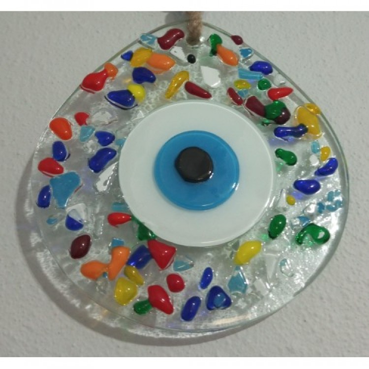 Rainbow-Colored Nazar Bead Drop Model Transparent Glass Wall Decoration