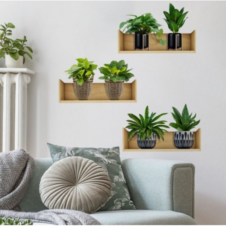 Shelf-Style Plant Design Adhesive Sticker 20*30 cm 3-Piece Set