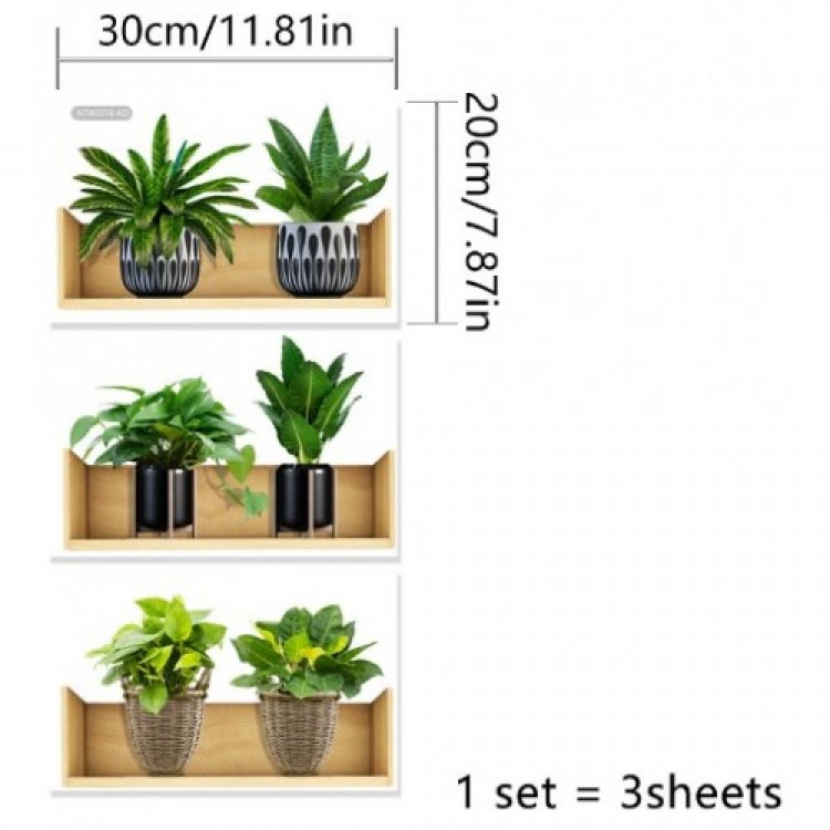 Shelf-Style Plant Design Adhesive Sticker 20*30 cm 3-Piece Set