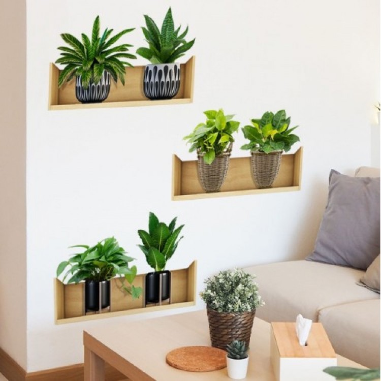 Shelf-Style Plant Design Adhesive Sticker 20*30 cm 3-Piece Set