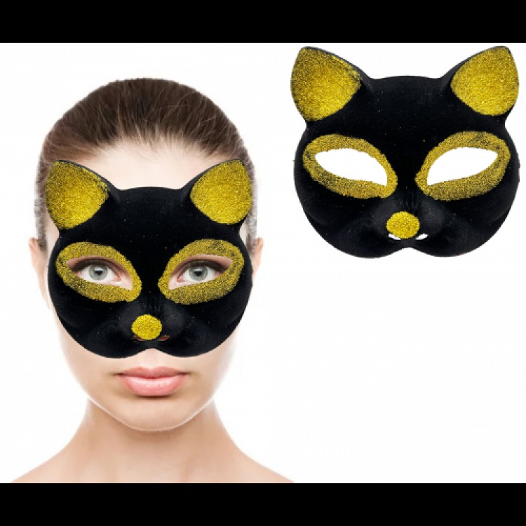 Black Color Gold Glitter Cat Mask