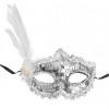 White Silver Feathered Party Mask