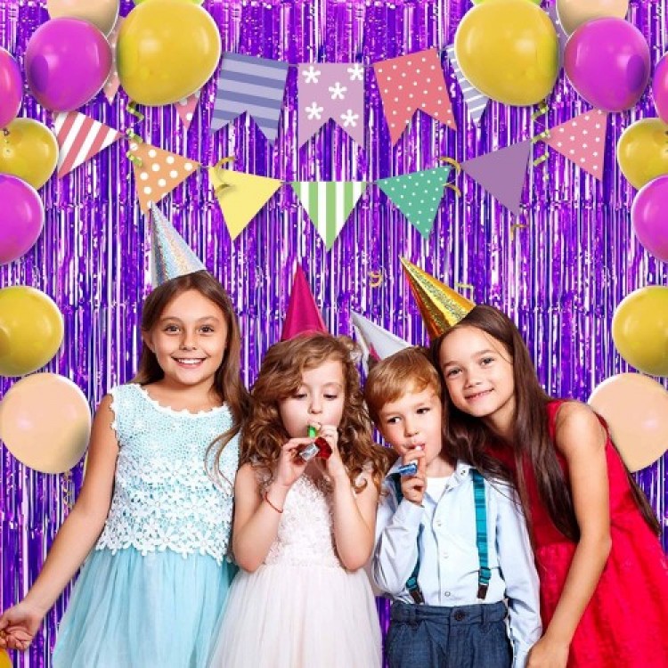 Purple Extra Metallic Fringed Backdrop Curtain