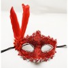 Red Color Feathered Lace Eyes Stone Ball Party Mask