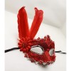 Red Color Feathered Lace Eyes Stone Ball Party Mask