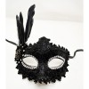Black Color Feathered Lace Eyed Prom Party Mask with Stones