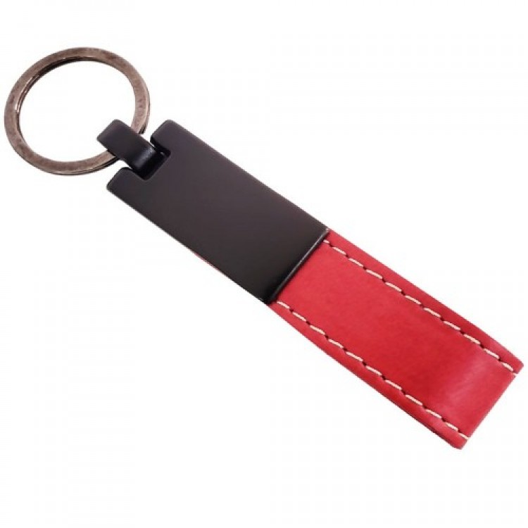 Red Leather Metal Keyring