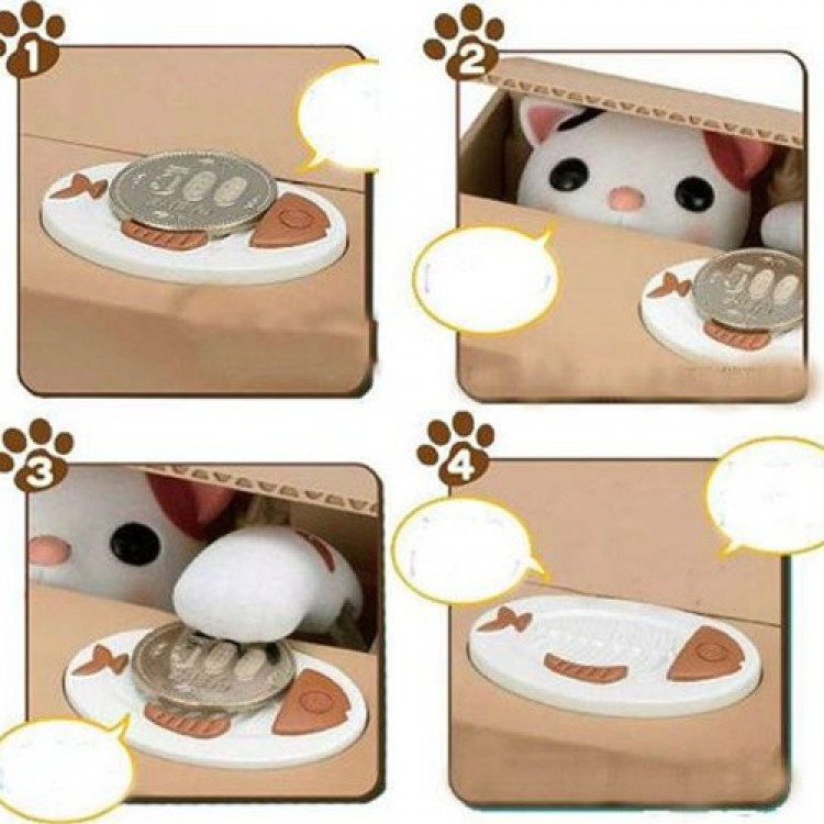 Thief Cat Stealing Money Piggy Bank