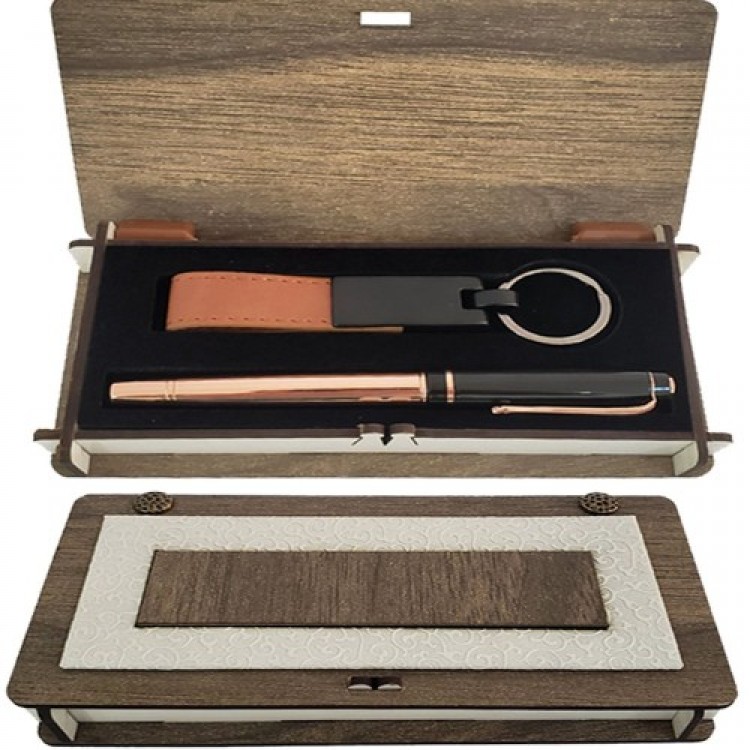 Wooden Box Set Copper Roller Pen and Keyring Wooden Box Set Copper Roller Pen and Keyring