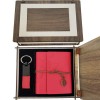 Special Wooden Boxed Red Leather Notebook and Keychain Set