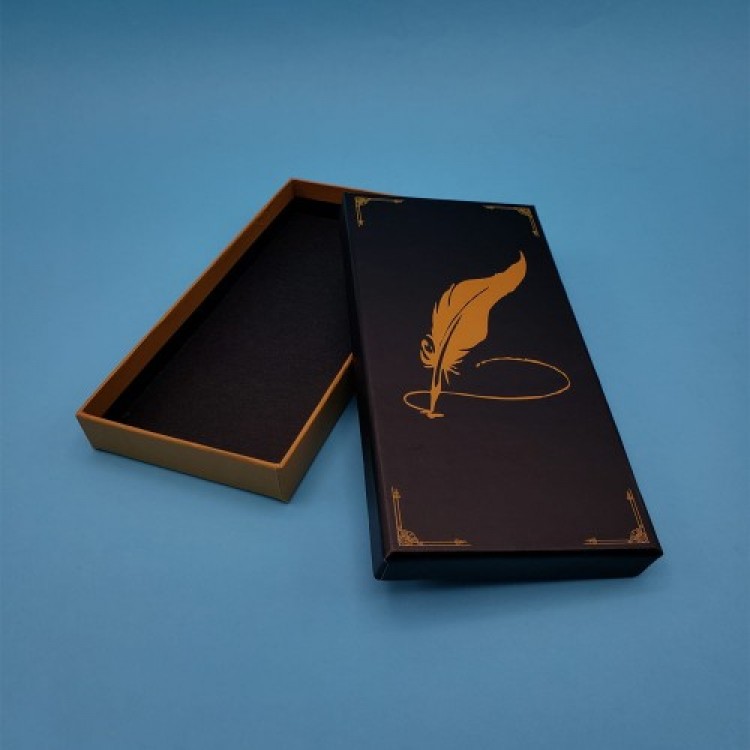 Pencil Case with Black Feather Pen Design