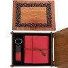 Wooden Boxed Red Leather Notebook and Keychain Set