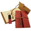 Brown Leather Notebook and Keychain Set in Decorative Wooden Box Brown Leather Notebook and Keychain Set in Decorative Wooden Box
