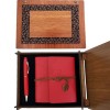 Wooden Box Red Leather Notebook and Metal Pen Set