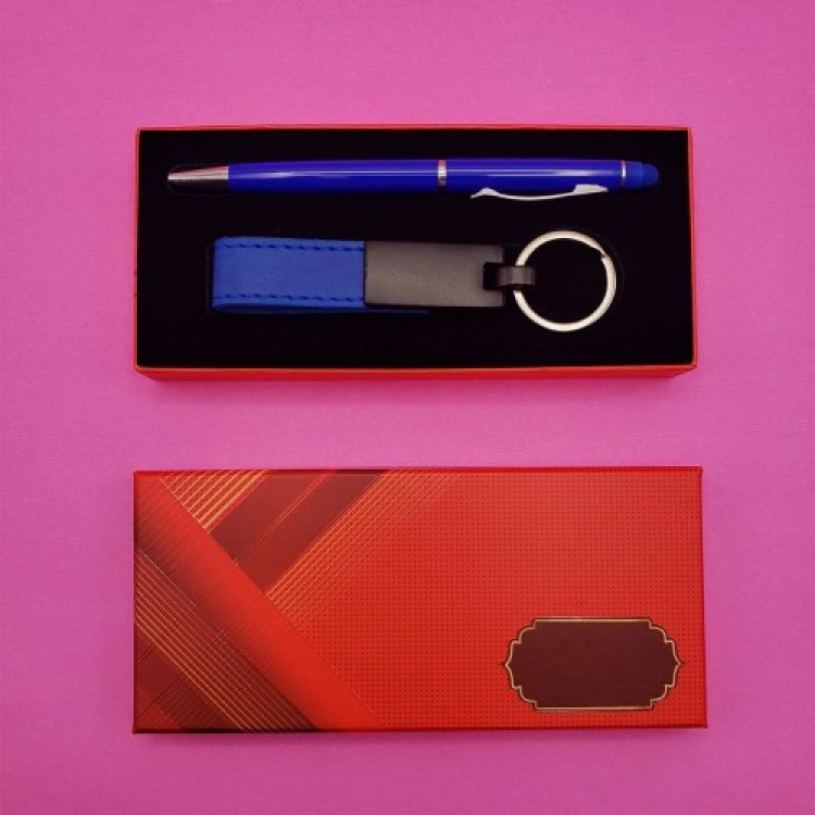 Blue Keyring and Pen Set