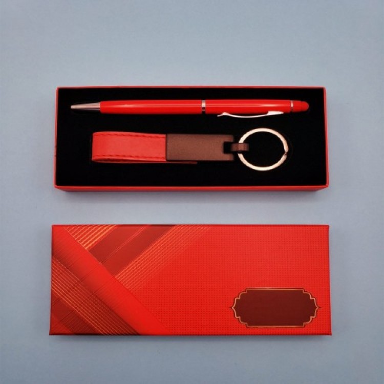 Red Leather Keyring and Pen