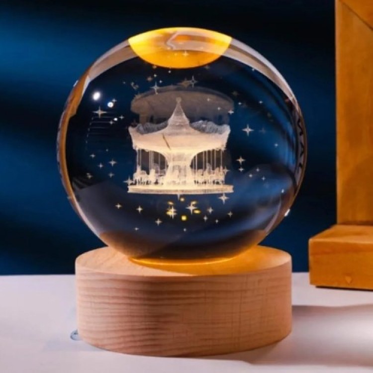 Rotating Carousel Ant Design Illuminated Glass Sphere