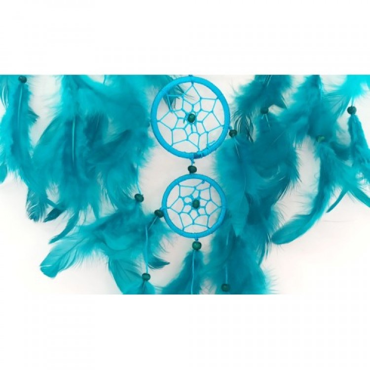 Turkuaz Rengi Kuş Tüylü Boncuklu Düş Kapanı El Yapımı Duvar Süsü