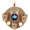 Wicker Door Ornament with Three Flower Pots and Welcome Written Seashells and Evil Eye Beads