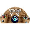 Wicker Door Ornament with Three Flower Pots and Welcome Written Seashells and Evil Eye Beads