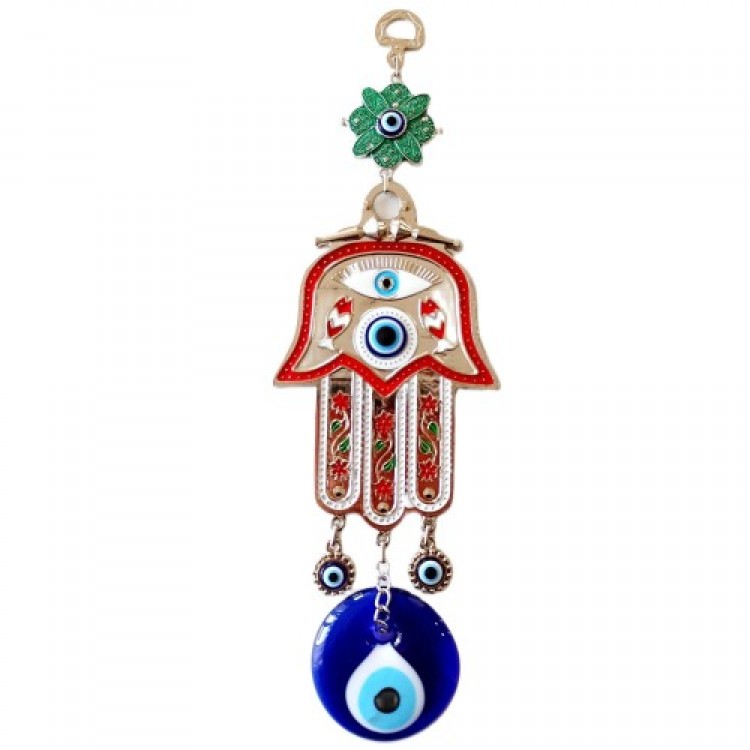 Nazar Boncuklu Gümüş Kaplamalı El Boyaması Tekli Fatma Ananın Bereket Eli Duvar Süsü