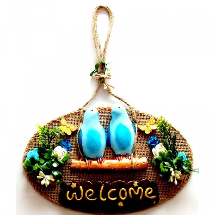 Blue Bird Flowered Welcome Door Decoration