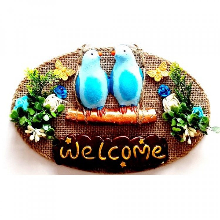 Blue Bird Flowered Welcome Door Decoration