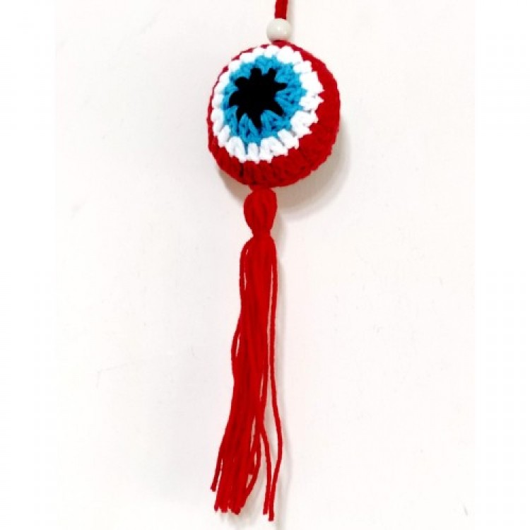 Nazar Boncuğu Desenli Püsküllü Kırmızı Araba Süsü Nazar Boncuğu Desenli Püsküllü Kırmızı Araba Süsü