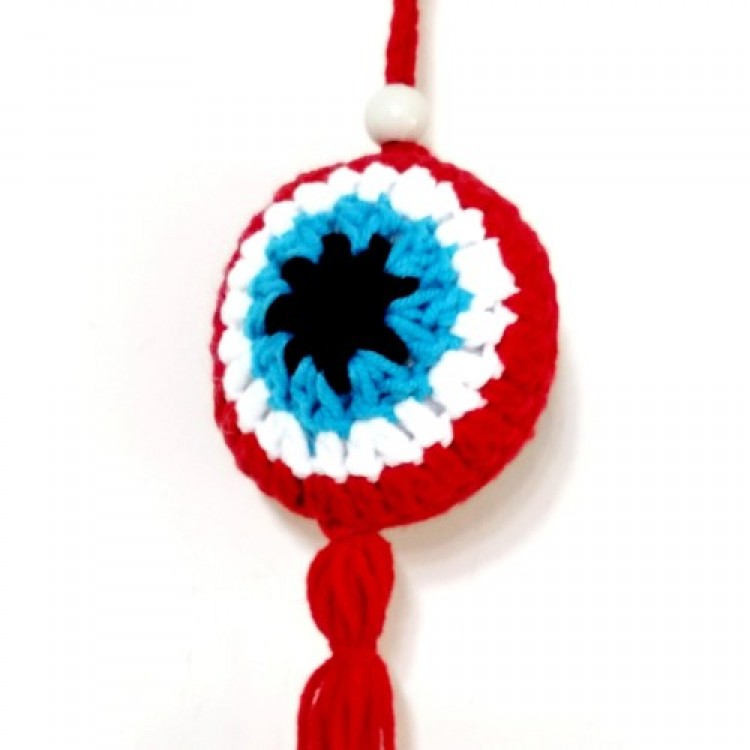 Nazar Boncuğu Desenli Püsküllü Kırmızı Araba Süsü Nazar Boncuğu Desenli Püsküllü Kırmızı Araba Süsü