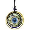 Gold-colored fusion glass wall decoration with tulip pattern and evil eye beads, 12x12 cm, handmade