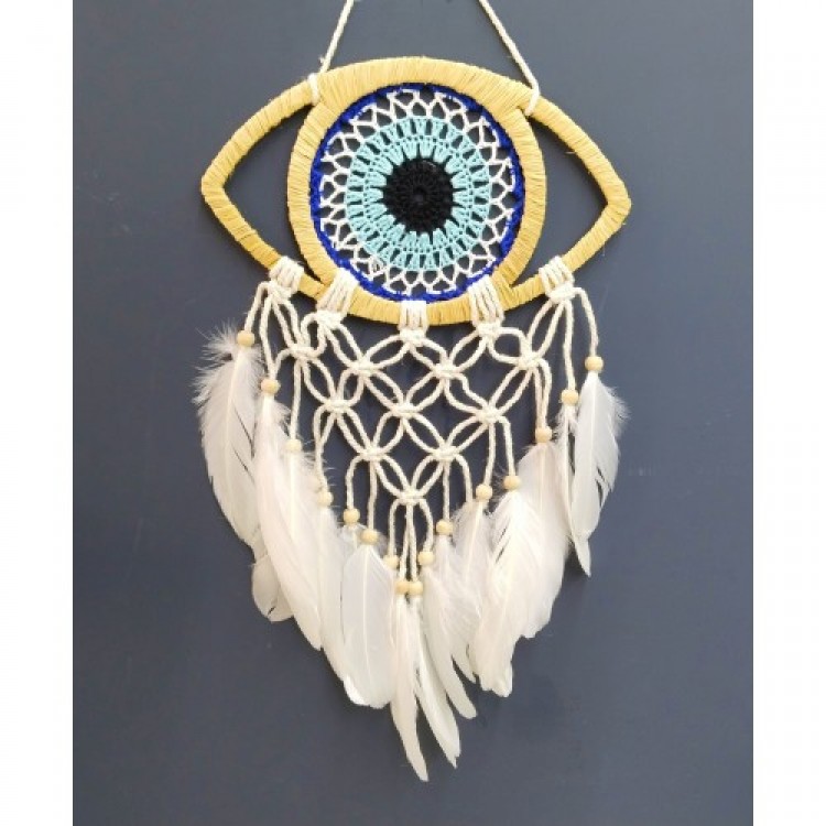 Rafyalı Makrome Örmeli Göz Model El Yapımı Duvar Süsü