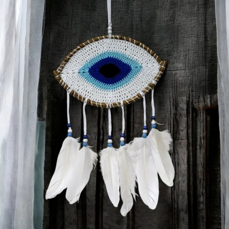 Beyaz Motifli Göz Model El Yapımı Duvar Süsü Beyaz Motifli Göz Model El Yapımı Duvar Süsü