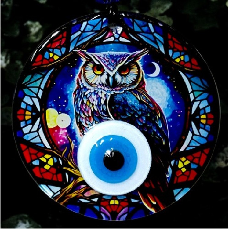 12 cm Owl Night Patterned Fused Glass Wall Decoration