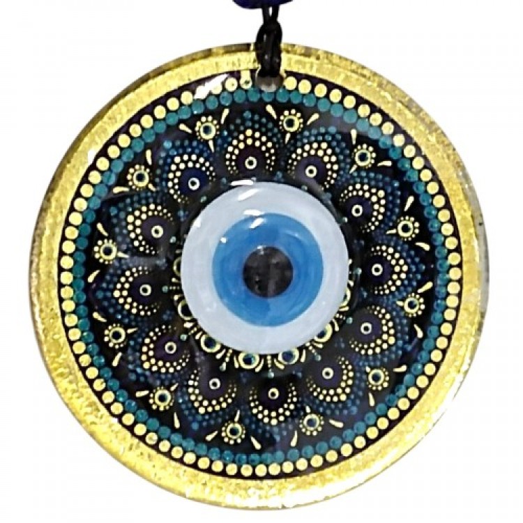 Alaturka Style Nazar Bead Gold-Colored Fused Glass Wall Decoration