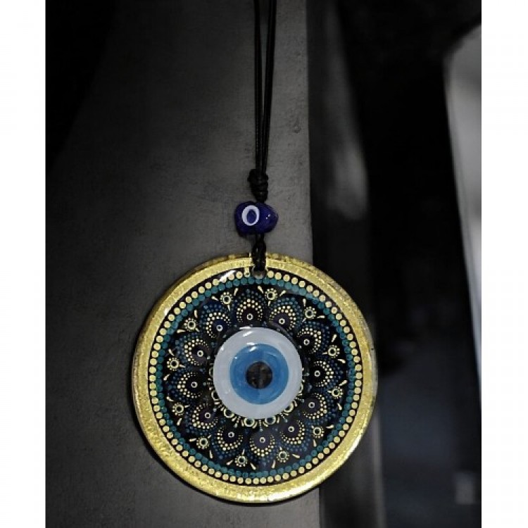 Alaturka Style Nazar Bead Gold-Colored Fused Glass Wall Decoration