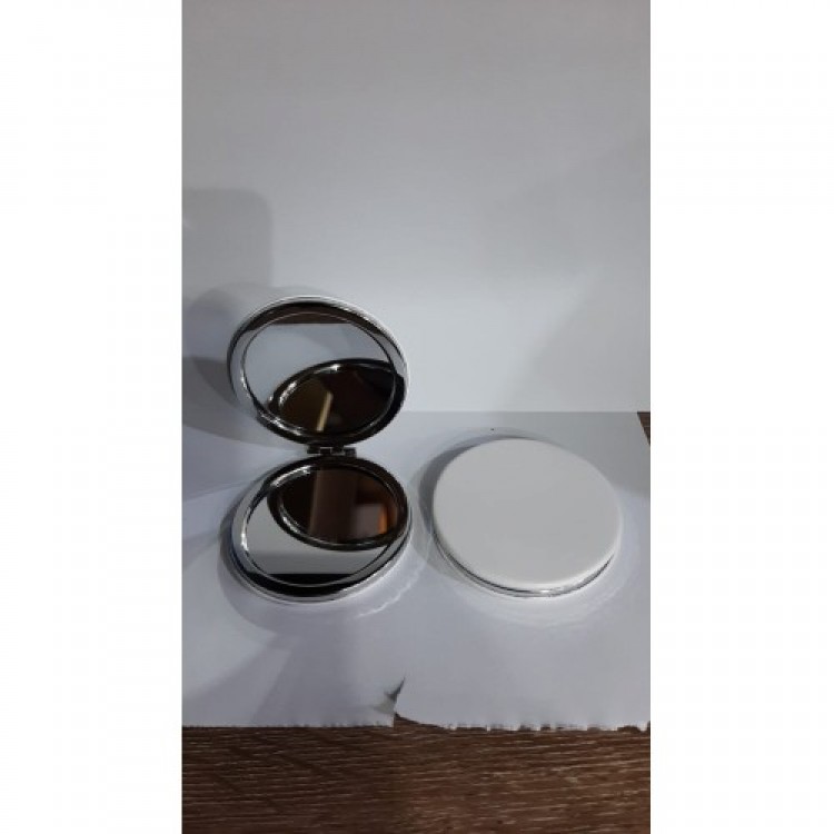 Round White Magnifying Pocket Mirror