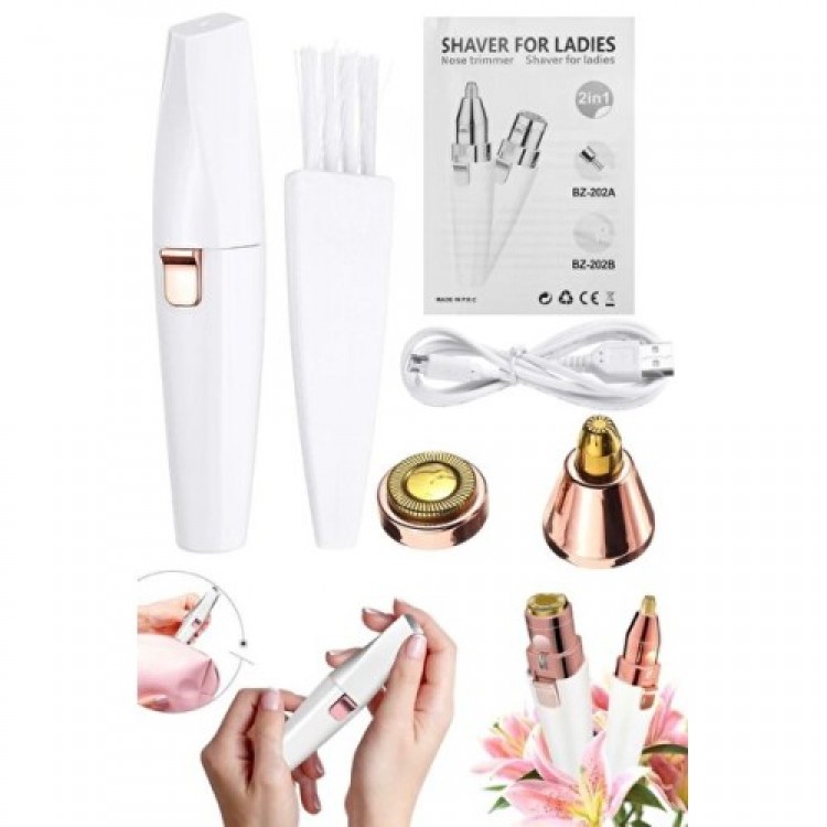 Mini Stylish Design Dual-Head LED-Lit Rechargeable Lipstick Epilator Eyebrow Shaper Women's Hair Removal Shaving Tool