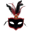 Red Lace Black Red Feathered Black Suede Covered Party Mask 17x25 cm